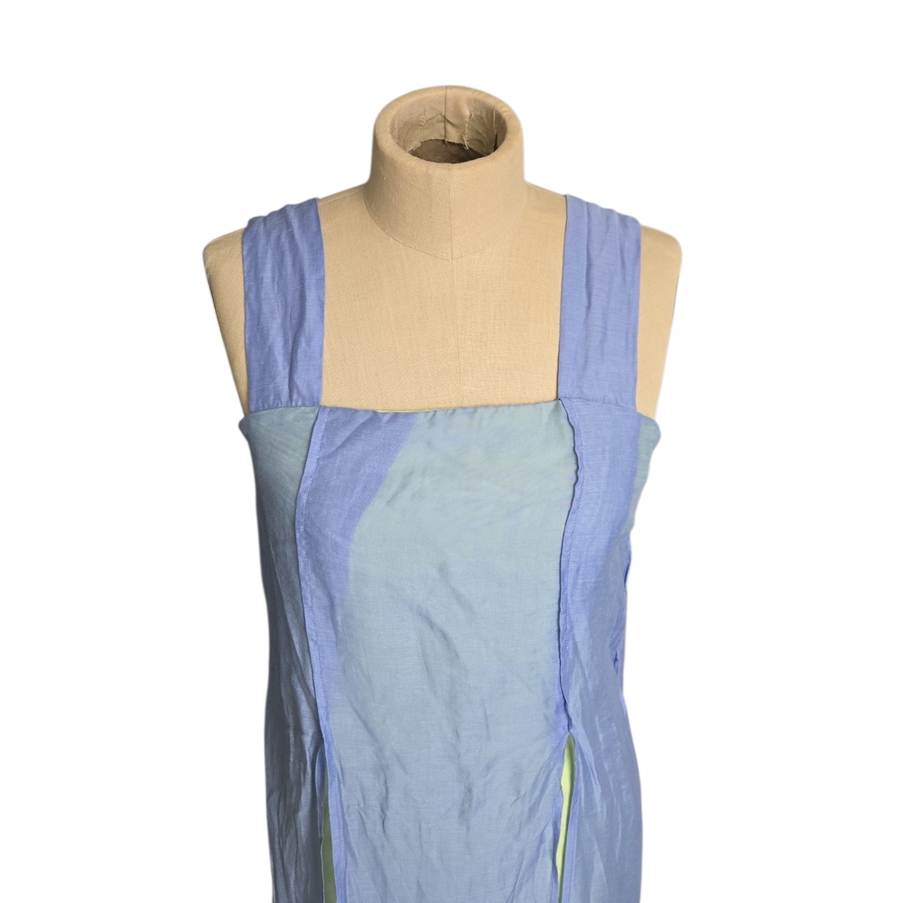 Anthropologie Lavender And Lime Square Neck Slit Dress - Picture 7 of 11